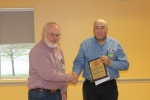 2014 Larry Cannon presents to Tom Coulombe the NMRA, Seacoast Division, Spate Public Service Award 10-18-14.jpg